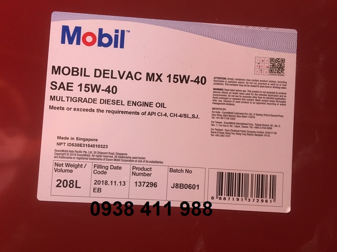 Dầu Động Cơ Mobil Delvac MX 15W40 Phuy 208L